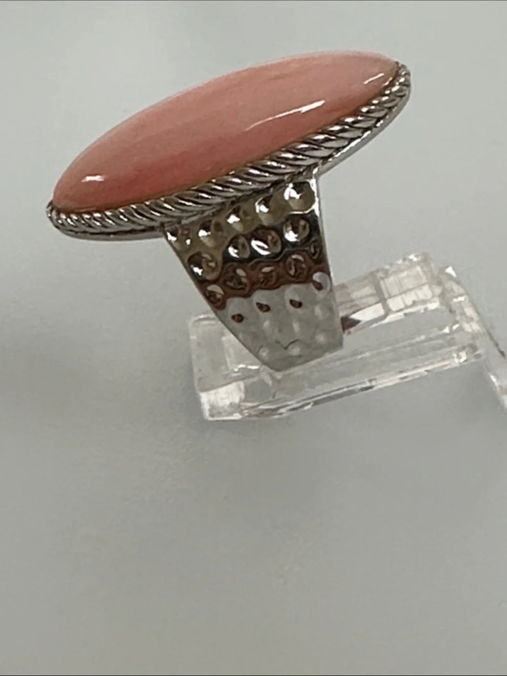 Sterling Silver Pink Oval Stone Statement Ring